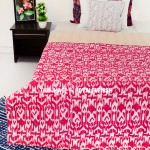 Pink Cotton Handmade ZigZag Patterned Ikat Kantha Quilt Throw