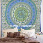 Yellow & Turquoise Elephants Ring Medallion Mandala Tapestry