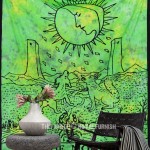 Green & Yellow The Moon Tarot Wall Tapestry