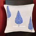 White & Blue Christmas Tree Featuring Hand Block Cotton Pillow Cover 16X16