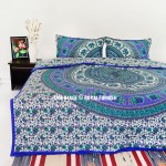 Blue Bush Morning Elephants Boho Mandala Bedding Duvet Covers Set with 2 Pillow Cases