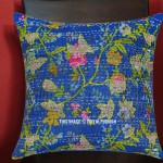 16" Blue Multi Paradise Kantha Throw Pillow Cushion Cover