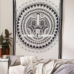 Black & White Boho Hamsa Hand Tapestry Wall Hanging