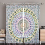 White & Yellow Peacock Mandala Tapestry Curtain Panel Pair 84 Inch