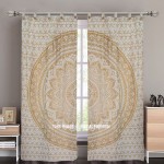 Sparkly Golden Flower Trippy Ombre Mandala Tapestry Curtain Panel Pair