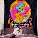 Black Colorful Dream Catcher Cotton Tapestry