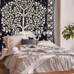 Black & White Queen Elephant Tree Border Wall Tapestry