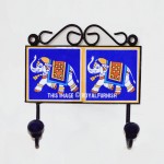 Blue Elephant Design & Painted Decorative Ceramic Wall Hook