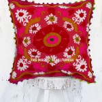Maroon Multi Suzani Embroidered Square Pillow Cover 16X16 Inch
