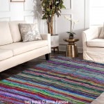 Blue Colorful Hand Woven Striped Chindi Area Rug 3.5' X 5.5 Ft