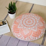 Sparkly Rose Gold Lotus Boho Mandala Round Floor Pillow Cover - 32 Inch