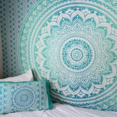 Mandala Beach Throw Blankets Sea Green Multi Ombre Tapestry Indian Mandala Bedding Throw