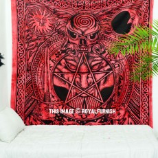 Red Psychedelic Celtic Design Dragon Face & Skull Wall Tapestry