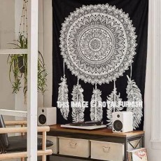 Hexagram Dreamcatcher Tapestry Bohemian Feather Dream Catcher Tapestry Wall Hanging Arrow Wall Art Blue Wall Tapestry for Bedroom Living Room Dorm Room Home Decor 51 X 59 Inches