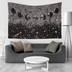 Black & White Galaxy Moon Phases Lunar Eclipse Tapestry - Twin Size