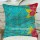 Teal Floral Boho Decorative Kantha Square Throw Pillow Cover 20X20 Inch