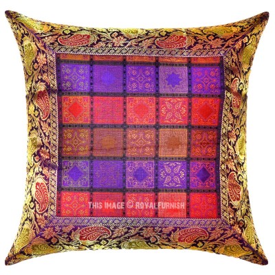Purple Multi Small Square Boxes Featuring Silk Brocade Throw Pillow Case 16X16 Inch ...
