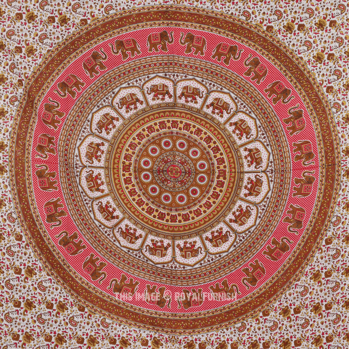 Red Indian Elephant Round Mandala Dorm Decor Tapestry Wall Hanging ...
