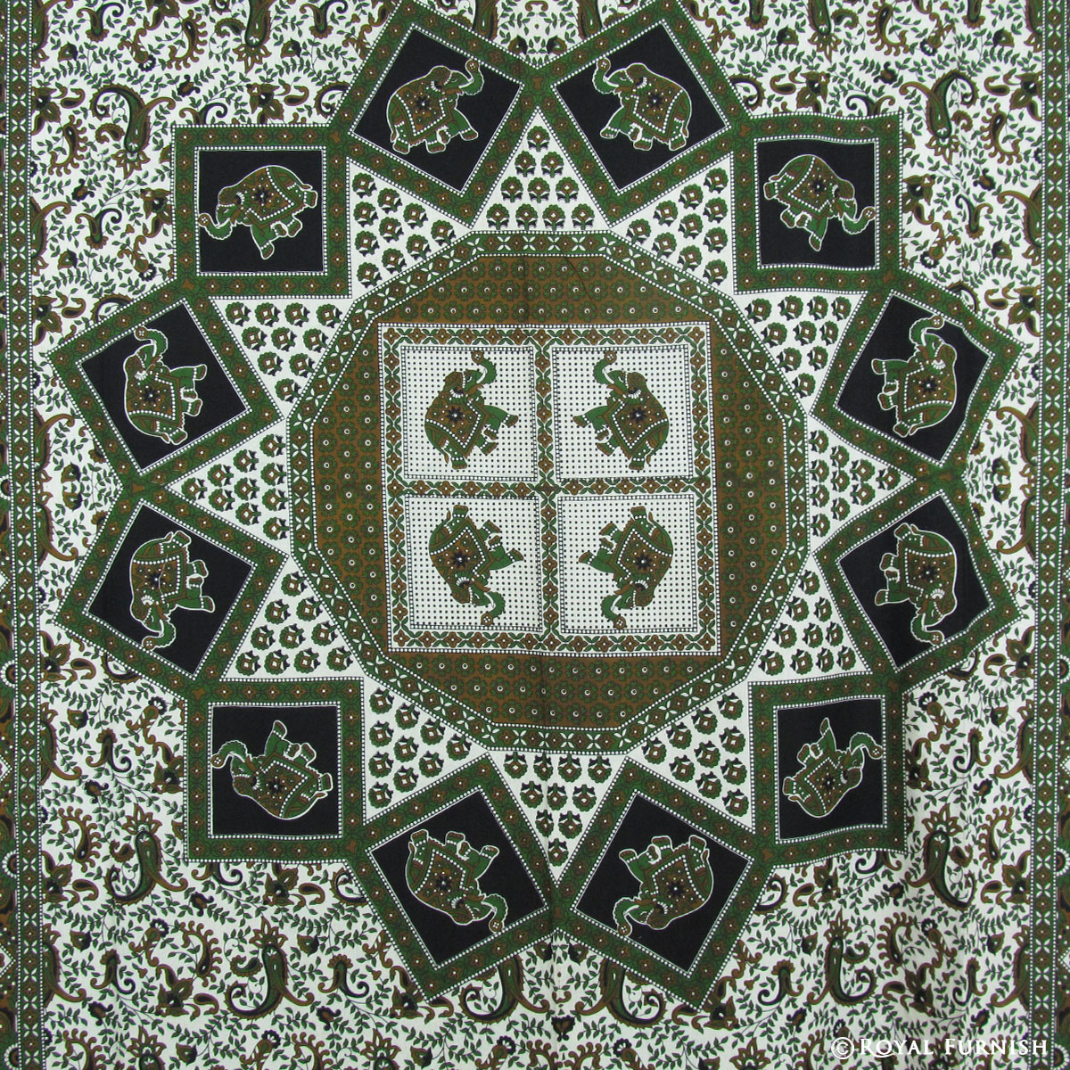 Black Indian Elephant Mandala Handloom Hippie Tapestry Wall Hanging Bed ...