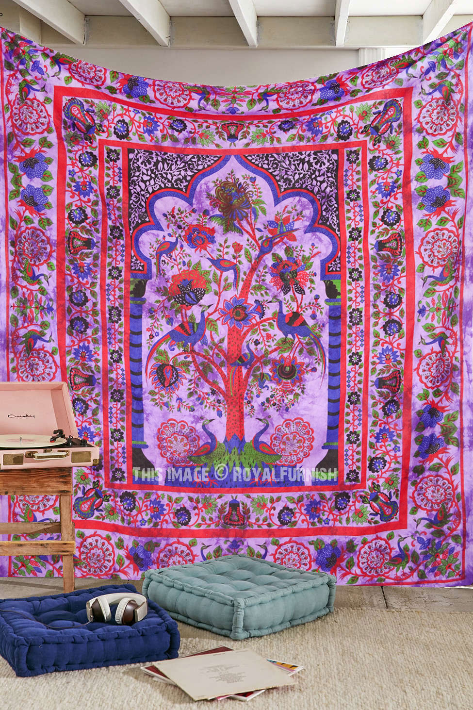 Queen Purple Tree Of Life Hippie Tapestry  Wall Hanging  