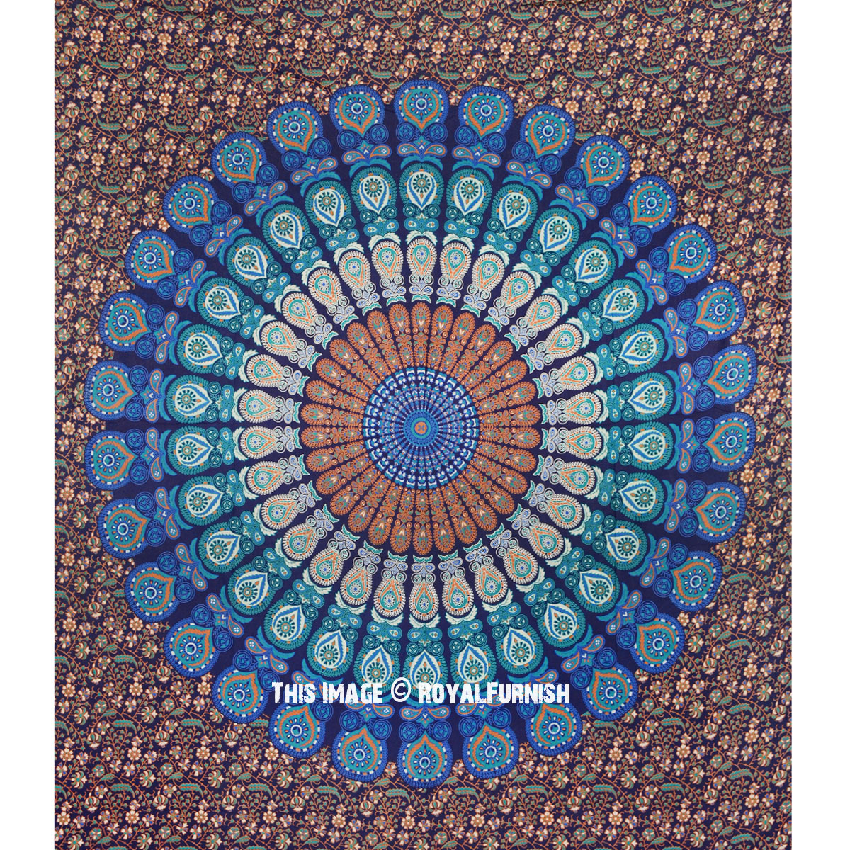 Hippie Mandala Tapestry Indian Blue Floral Psychedelic Medallion ...