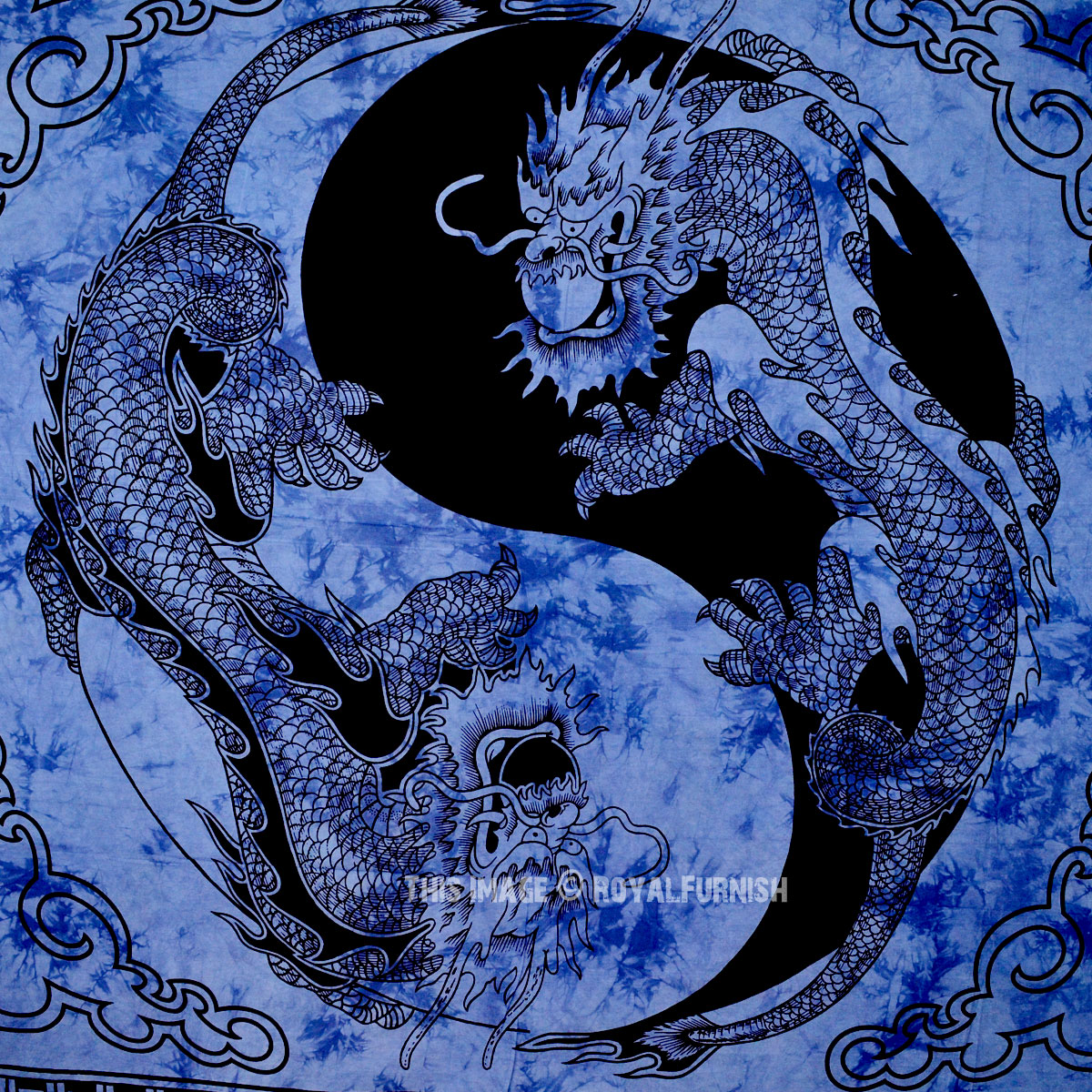 Blue Yin Yang Chinese Dragon Fly Hippie Tapestry Wall Hanging Bedspread ...