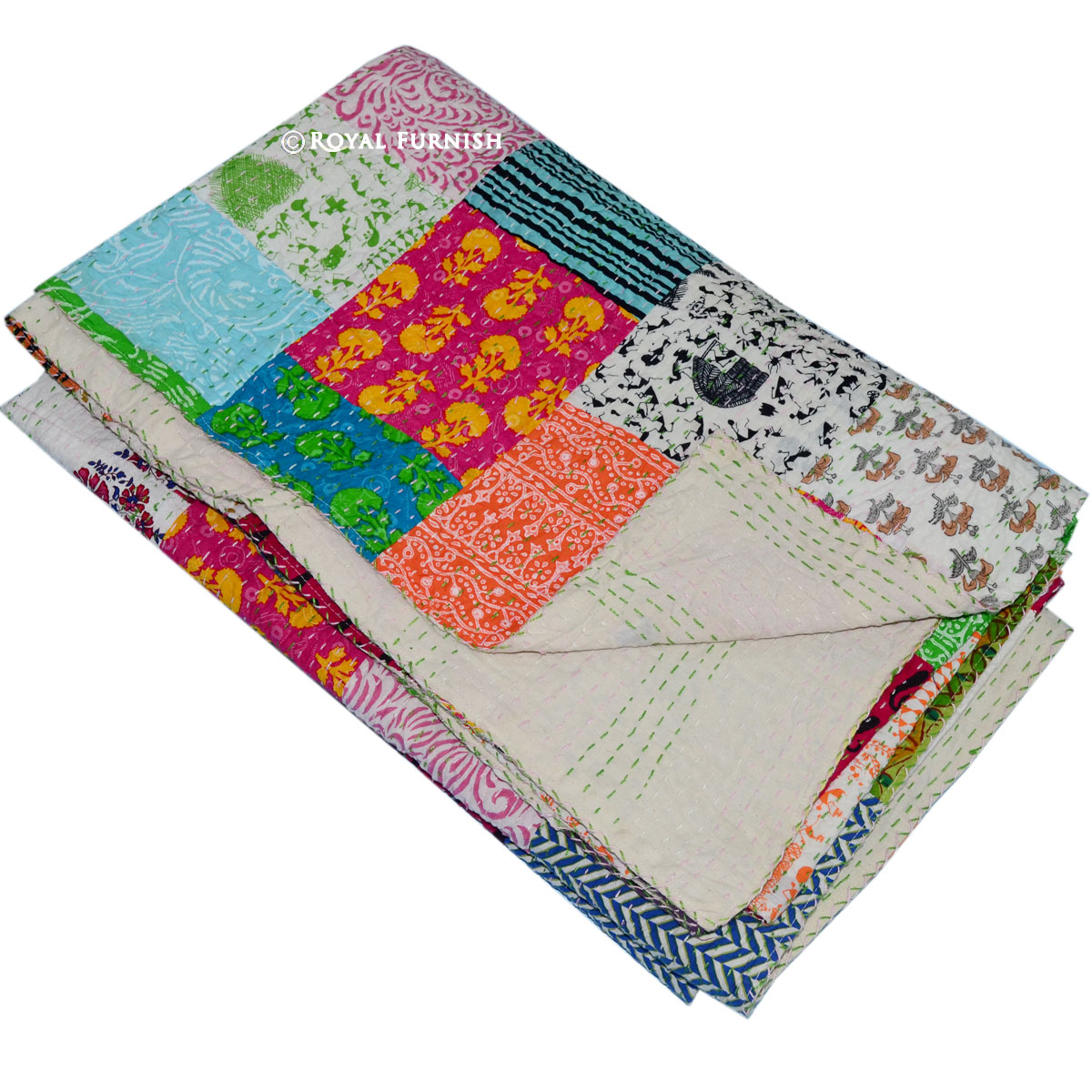 Queen Size Patchwork Bohemian Kantha Quilt Blanket Bedding ...