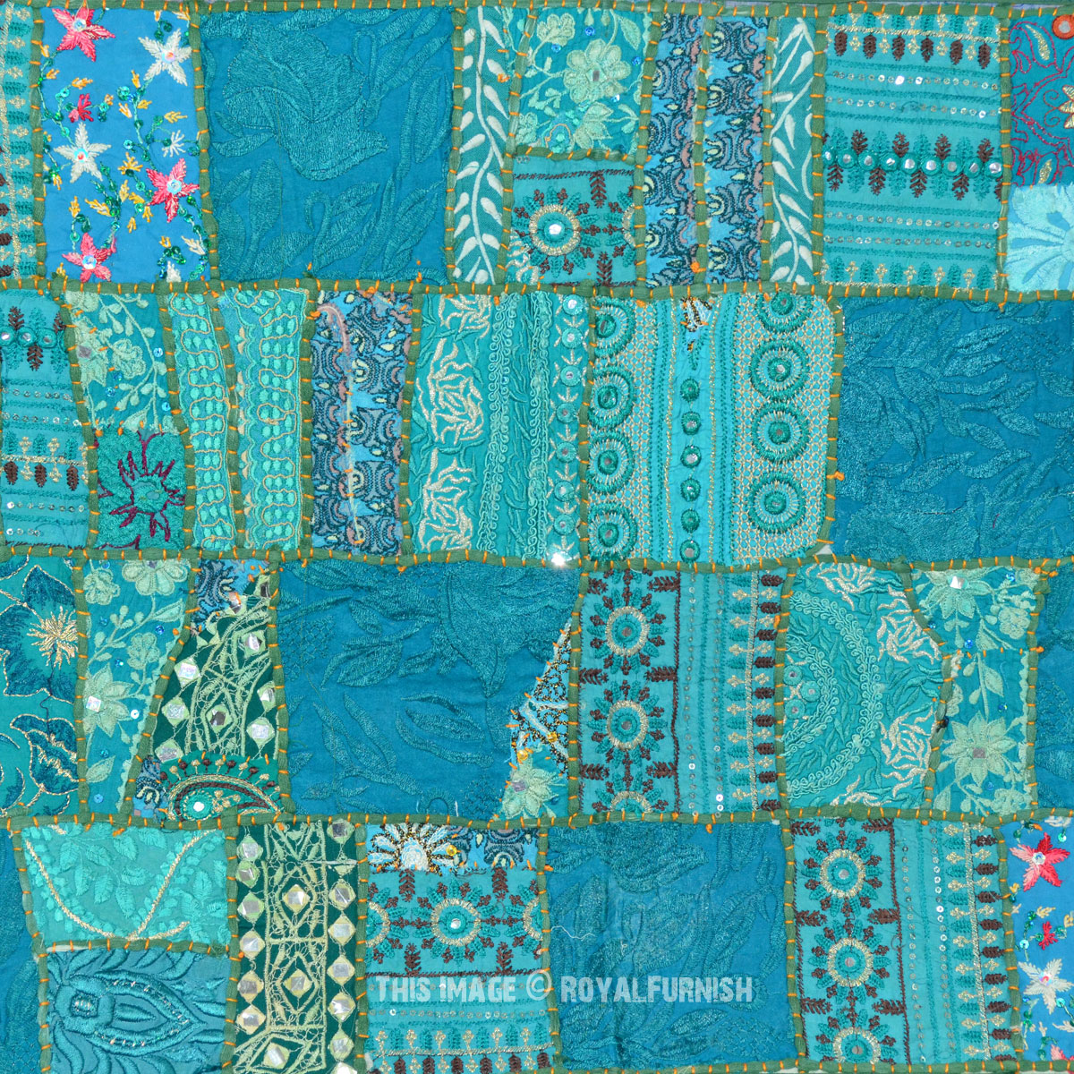 Antique Vintage Handmade Patchwork Embroidery India Tapestry Runner