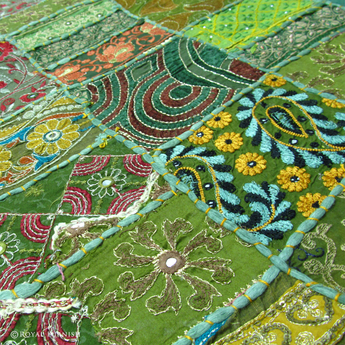 Green Antique India Patchwork Runner Home Decor Tapestry