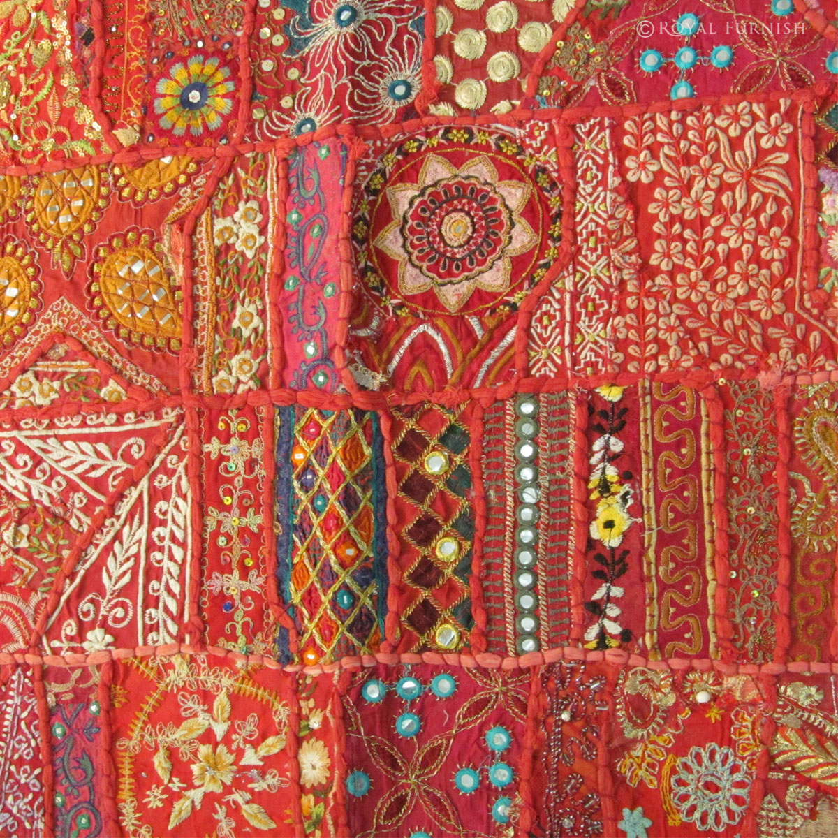 Red Antique Old Multi Patchwork India Hand Embroidery Wall Tapestry