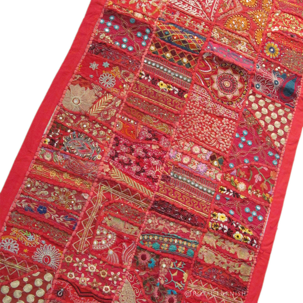 Red Antique Old Multi Patchwork India Hand Embroidery Wall Tapestry