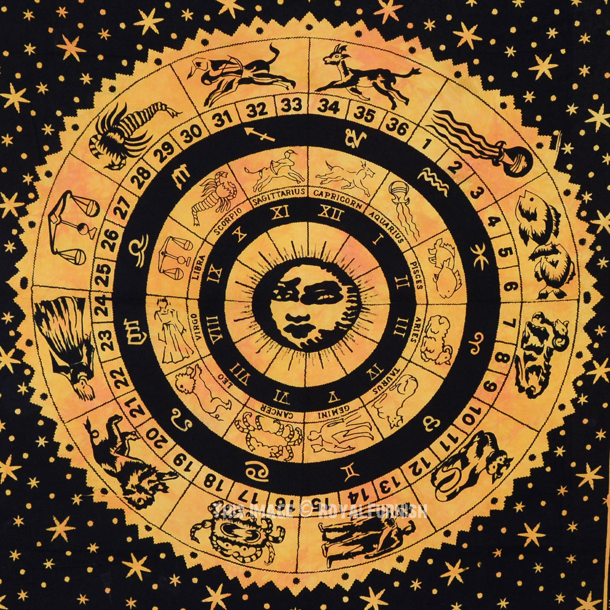 Yellow Multi Unique Zodiac Horoscope Printed Sun Moon Yellow Multi Unique Zodiac Horoscope Printed Sun Moon