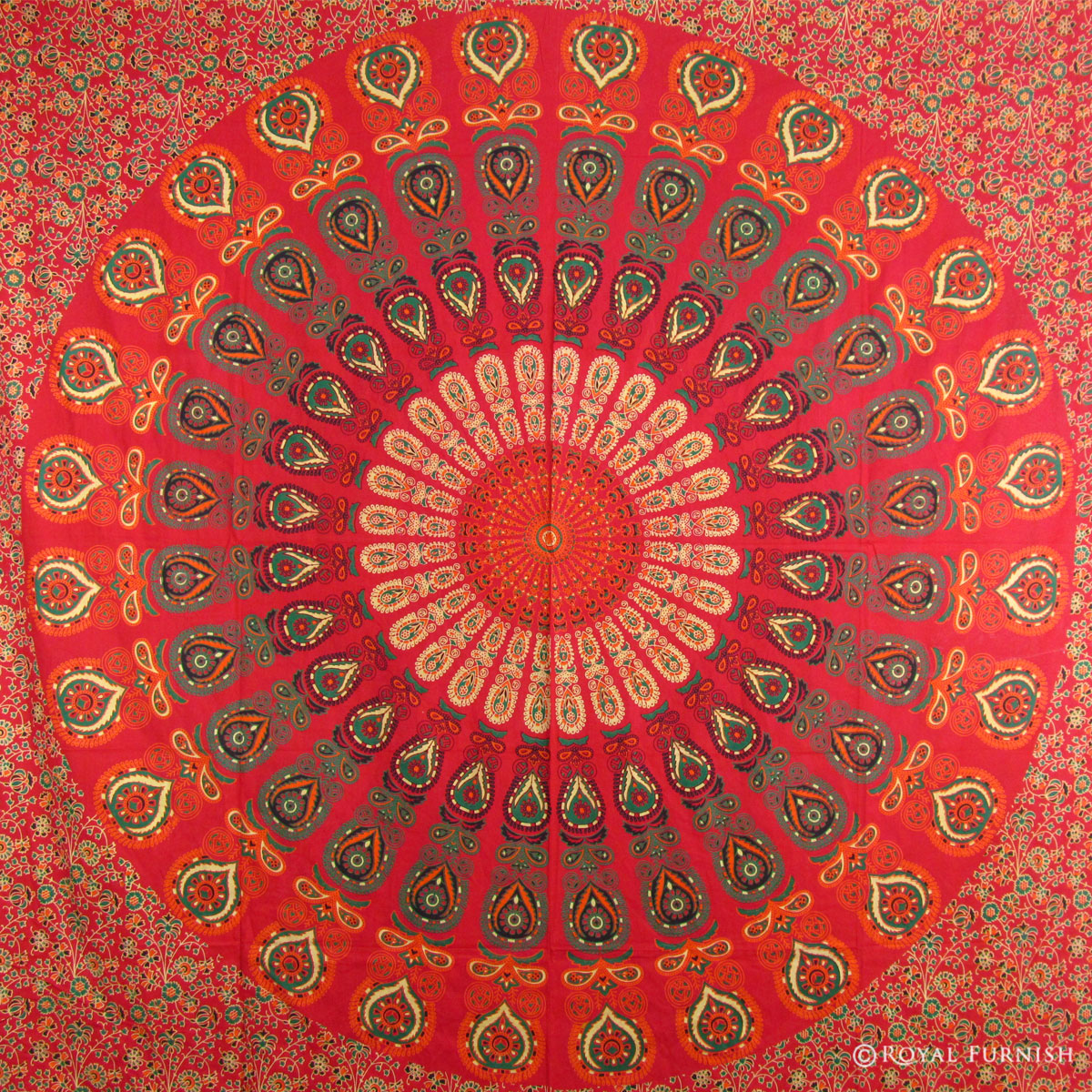 thumbnail interactive-video image 1 of Indian Mandala Bedspread – 100% Cotton, Double Size, Multicolored – Bedding / Tapestry / Throw 1 of 5