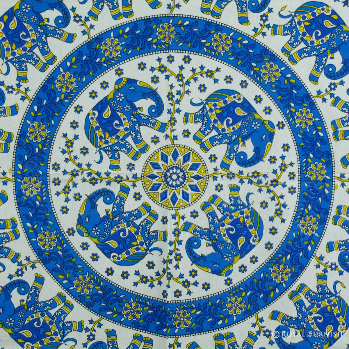 Blue Indian Elephant Mandala Dorm Decor Tapestry Wall Hanging - RoyalFurnish.com