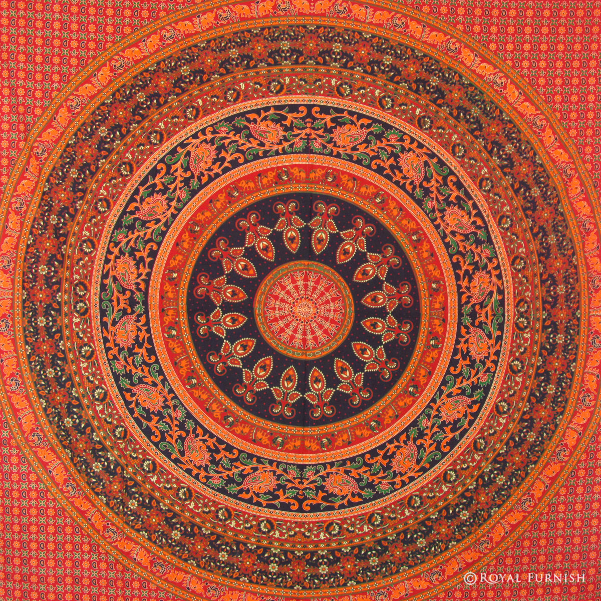 Red Elephant Floral Indian Mandala Tapestry Wall Hanging Bed Cover