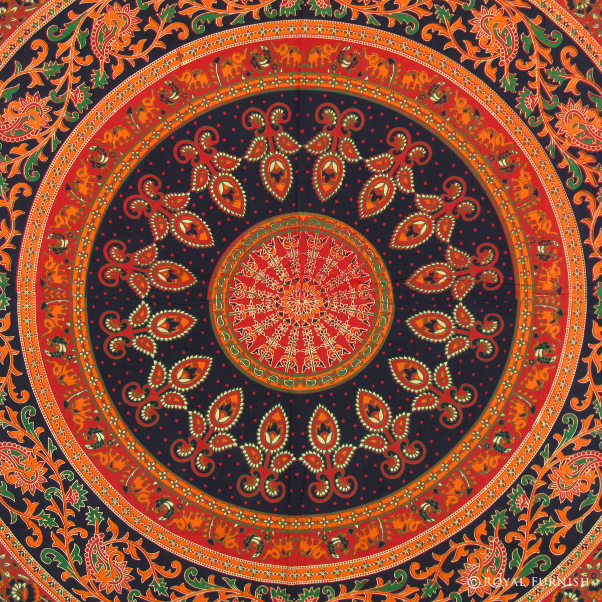 Red Elephant Floral Indian Mandala Tapestry Wall Hanging Bed Cover ...