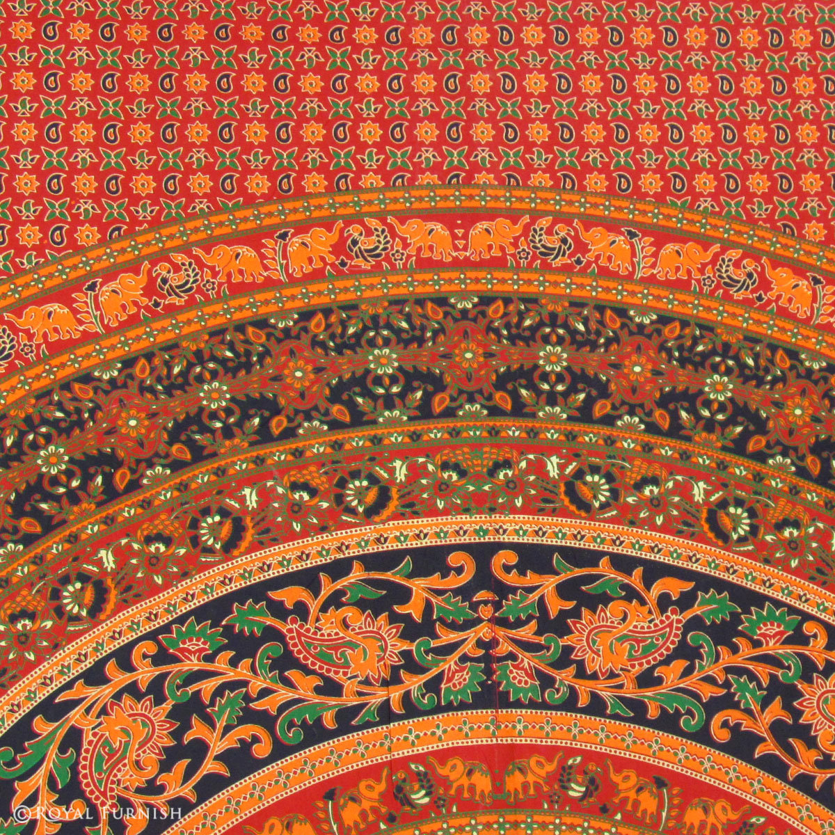 Red Elephant Floral Indian Mandala Tapestry Wall Hanging Bed Cover ...