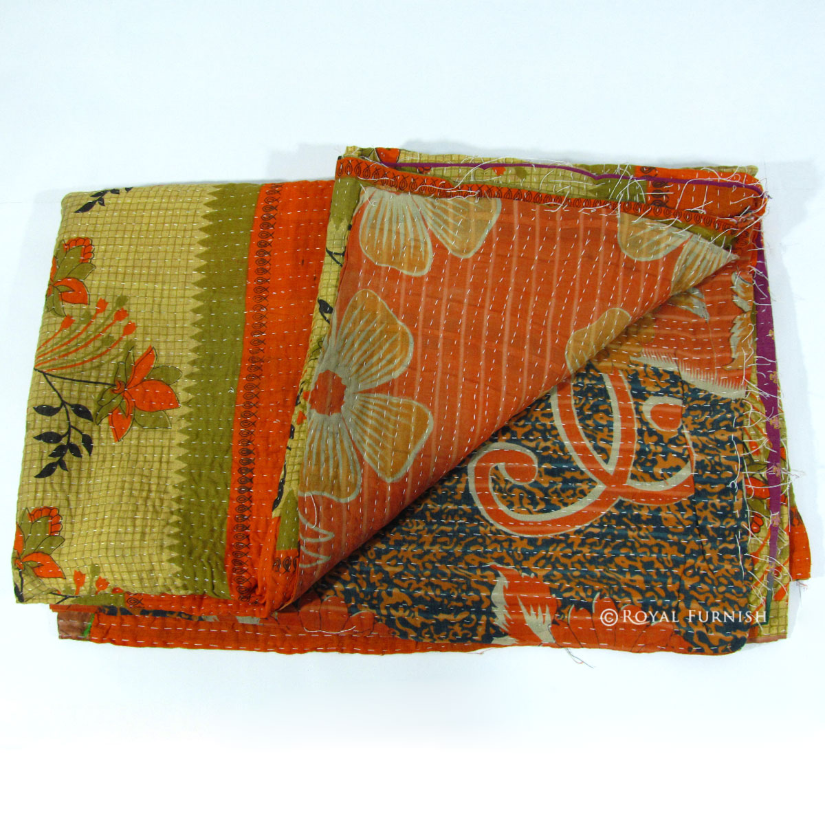 Indian Vintage Sari Kantha Throw Ralli Gudari