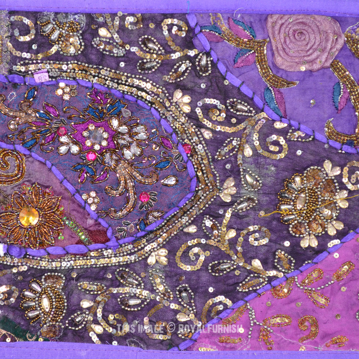 Purple Antique Bridal Dress, Beads and Hand Embroidered Indian Tapestry