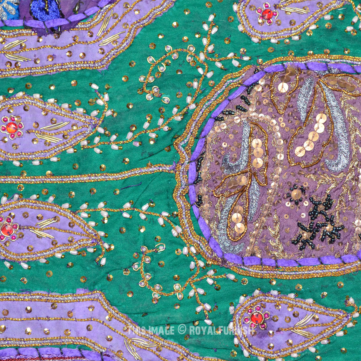 Purple Antique Bridal Dress, Beads and Hand Embroidered Indian Tapestry