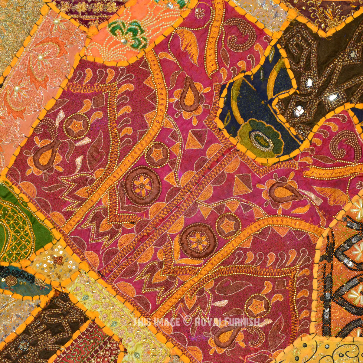 60x40" Antique Vintage Heavy Bead Works Patchwork Tapestry Runner