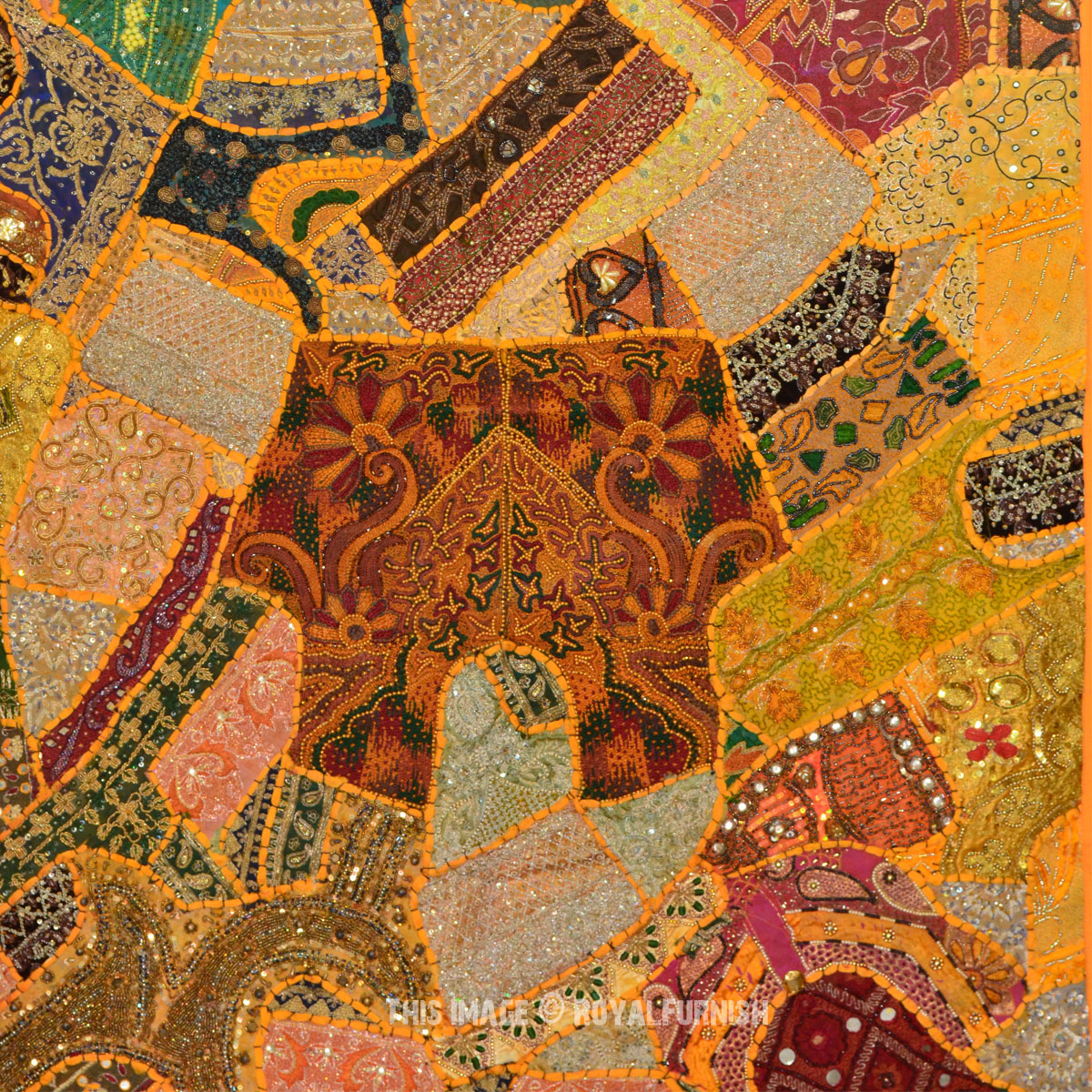 60x40" Antique Vintage Heavy Bead Works Patchwork Tapestry Runner