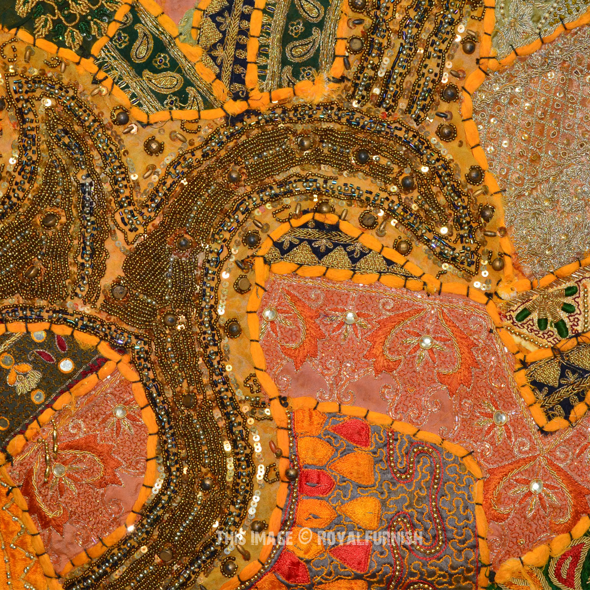 60x40" Antique Vintage Heavy Bead Works Patchwork Tapestry Runner