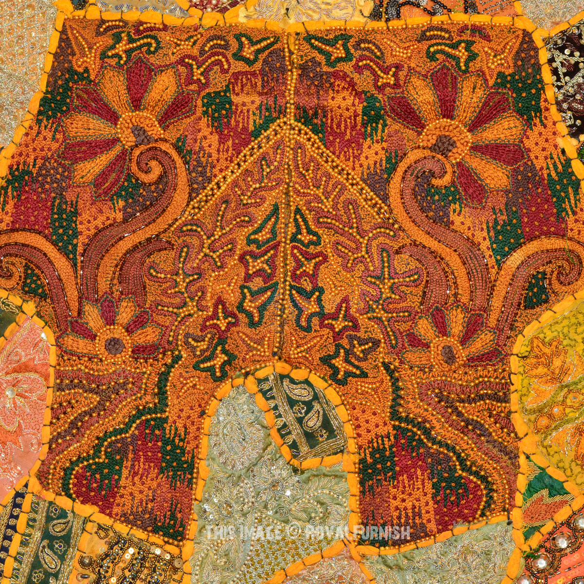 60x40" Antique Vintage Heavy Bead Works Patchwork Tapestry Runner