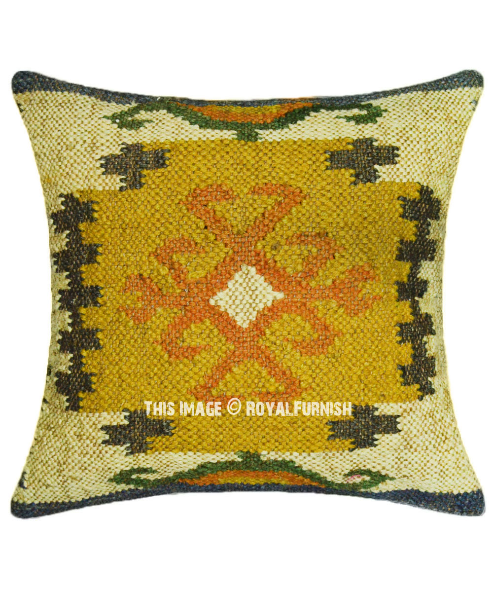 Southwestern Wool Jute Kilim Rug Pillow Cover