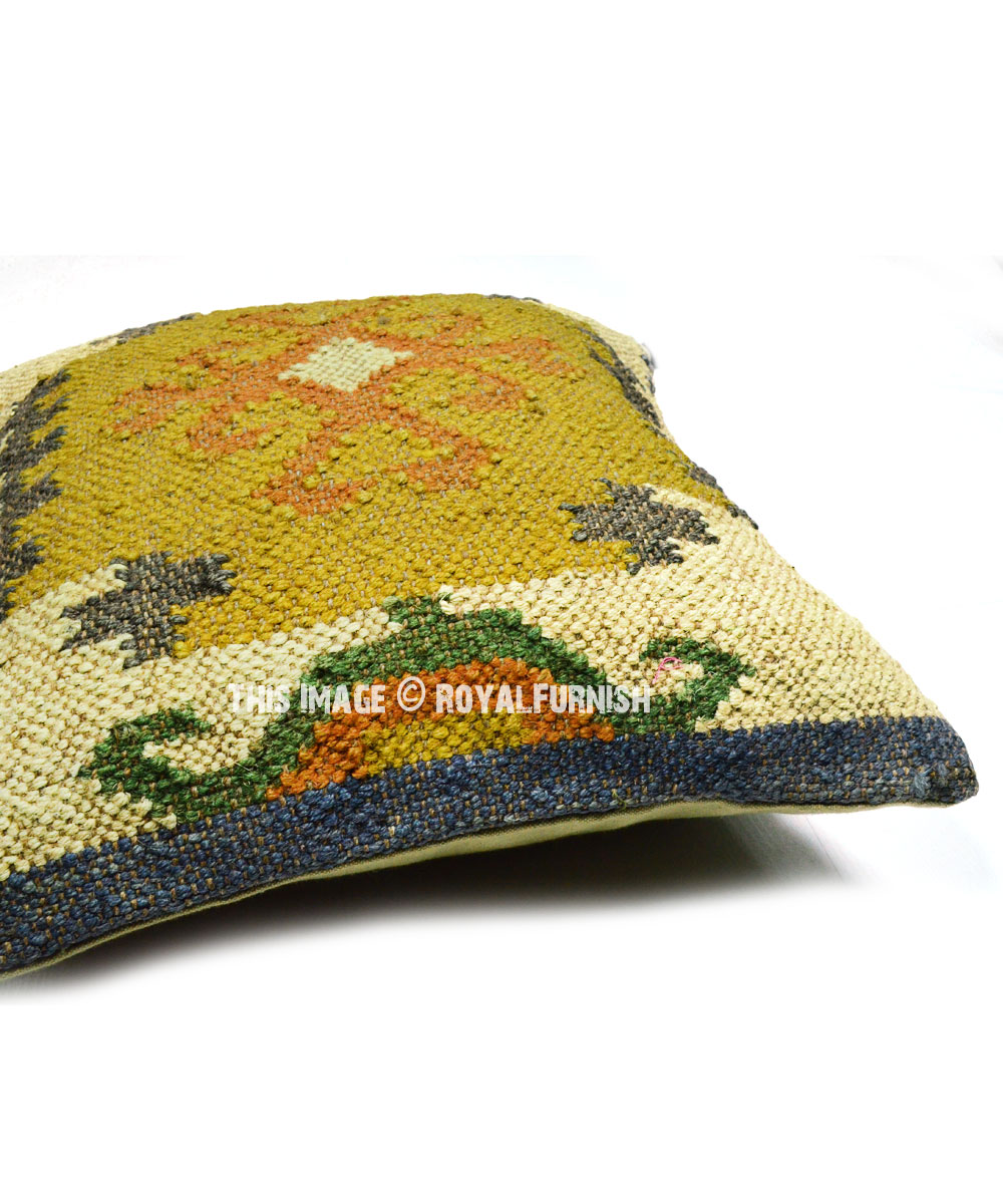 Southwestern Wool Jute Kilim Rug Pillow Cover