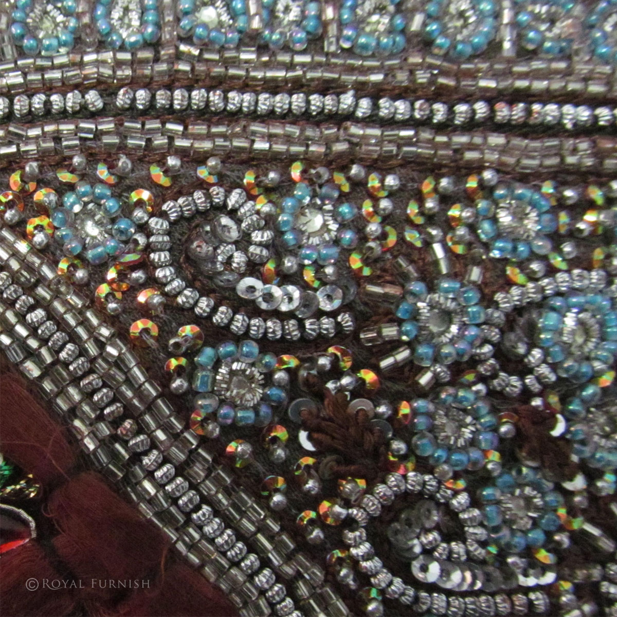 16x16" Red Heavy Bead works & Hand Embroidery Bed Pillow Cover