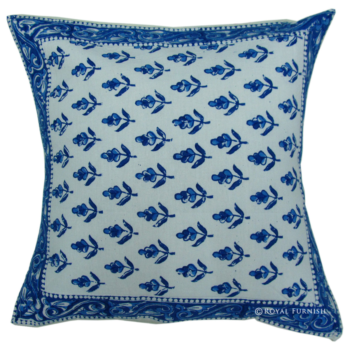 16" Inch Indian Block Printed Floral Cotton Throw Pillow