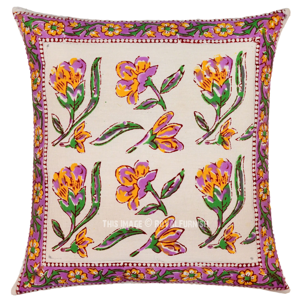 16" Inch Indian Floral Printed Cotton Pillow Case