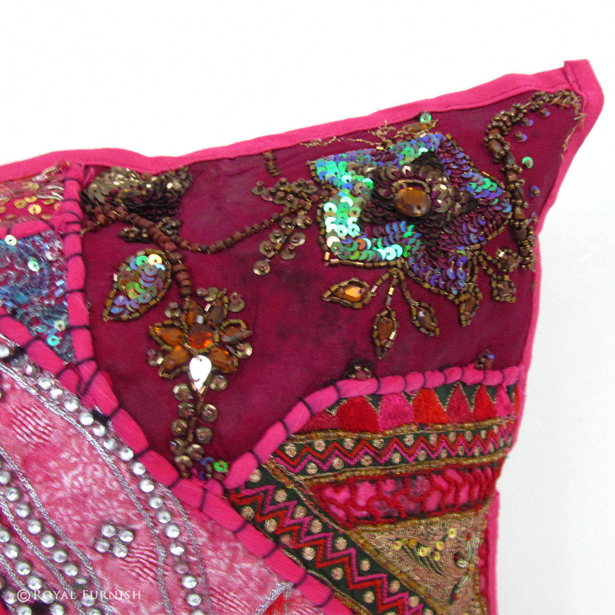 Pink Tribal Bohemian Heavy Beaded Vintage Decorative Throw Pillow